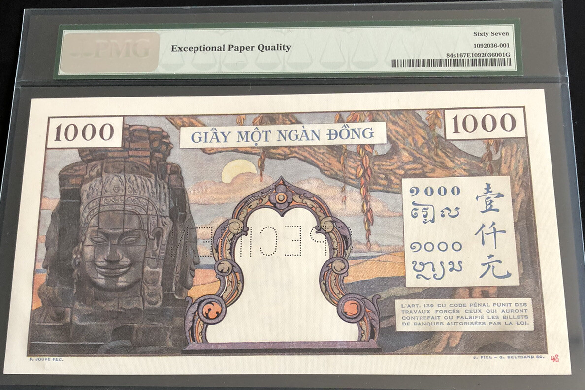 ND-1948-$1000 PIASTRES-Pick 84s-SPECIMEN-PMG67 EPQ-FRENCH INDOCHINA BANQUE-GEM N