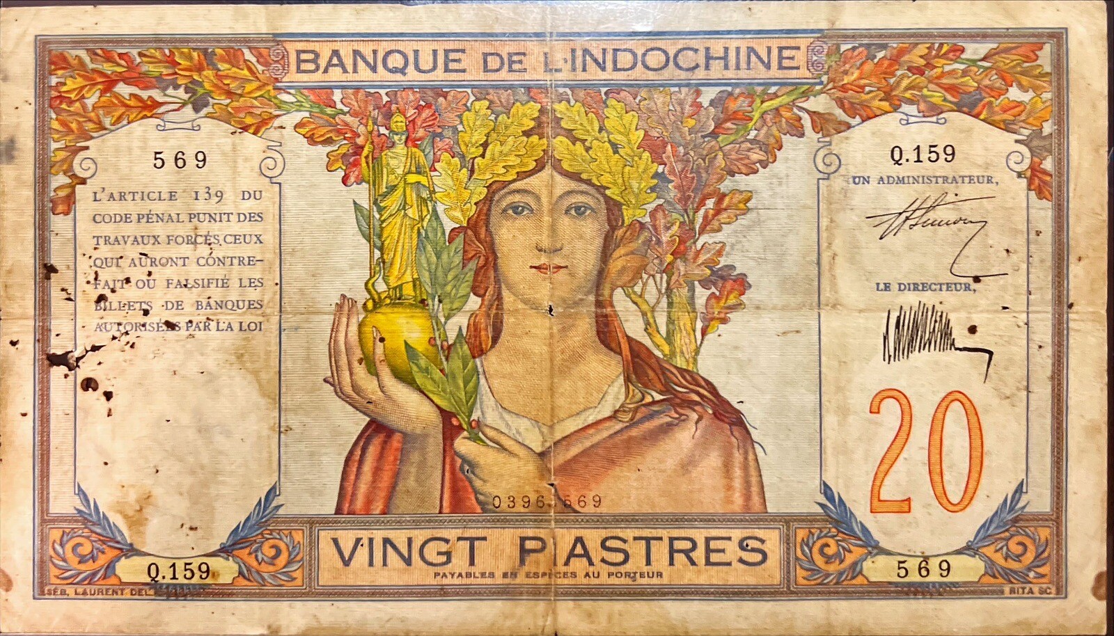 20 Piastres Indochine 1931 Vietnam