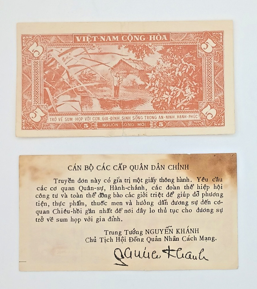 pr of South Vietnam 5 Dong 1955 (1964-) w/ Propaganda Leaflet, Original