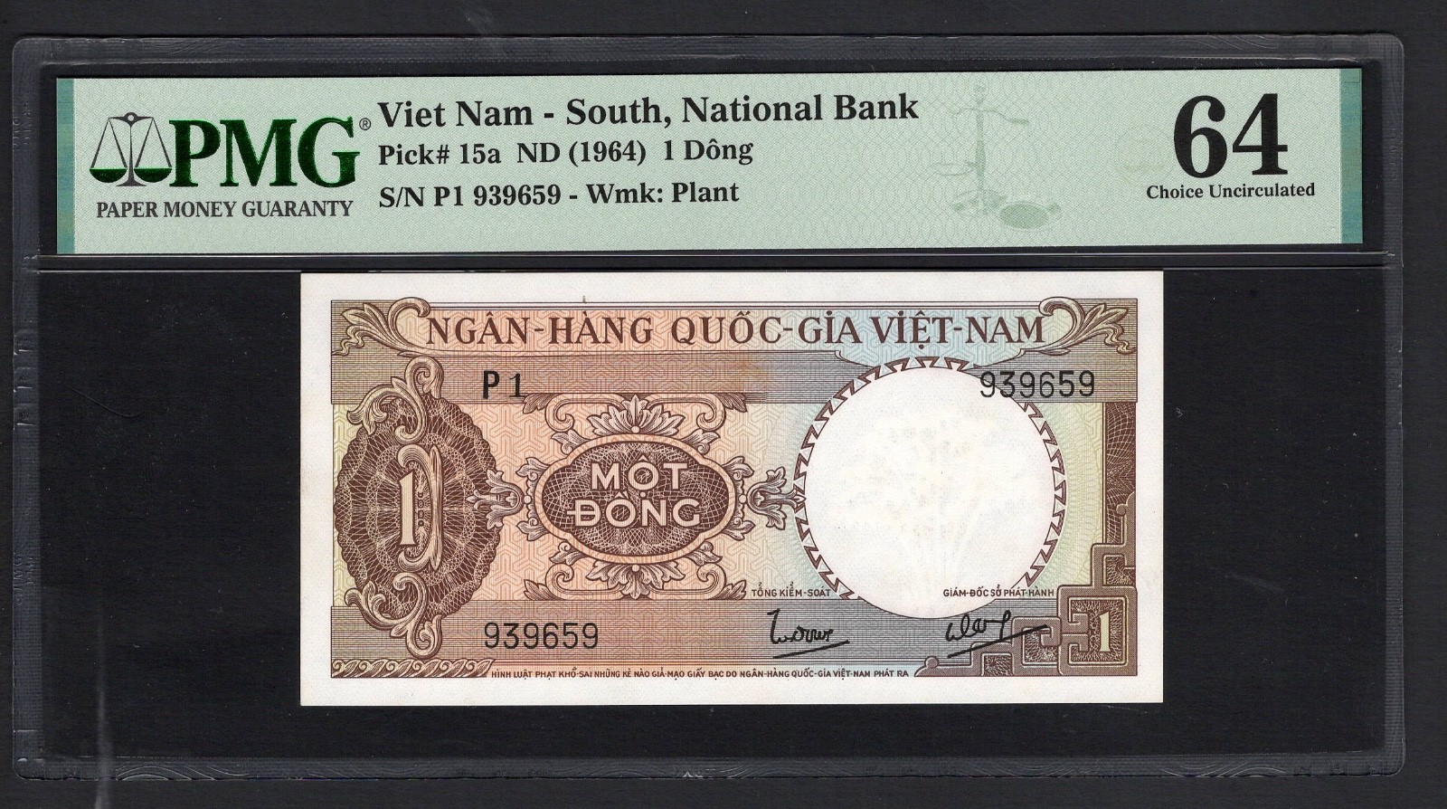South Vietnam One Dong ND(1964) P15a Uncirculated Grade 64