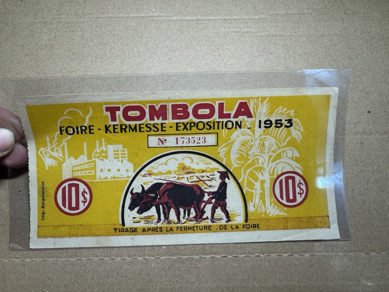 Lottery Tombola Indochine 10 Piastres 1953 Original Vintage Very Rare_LDP Shop.