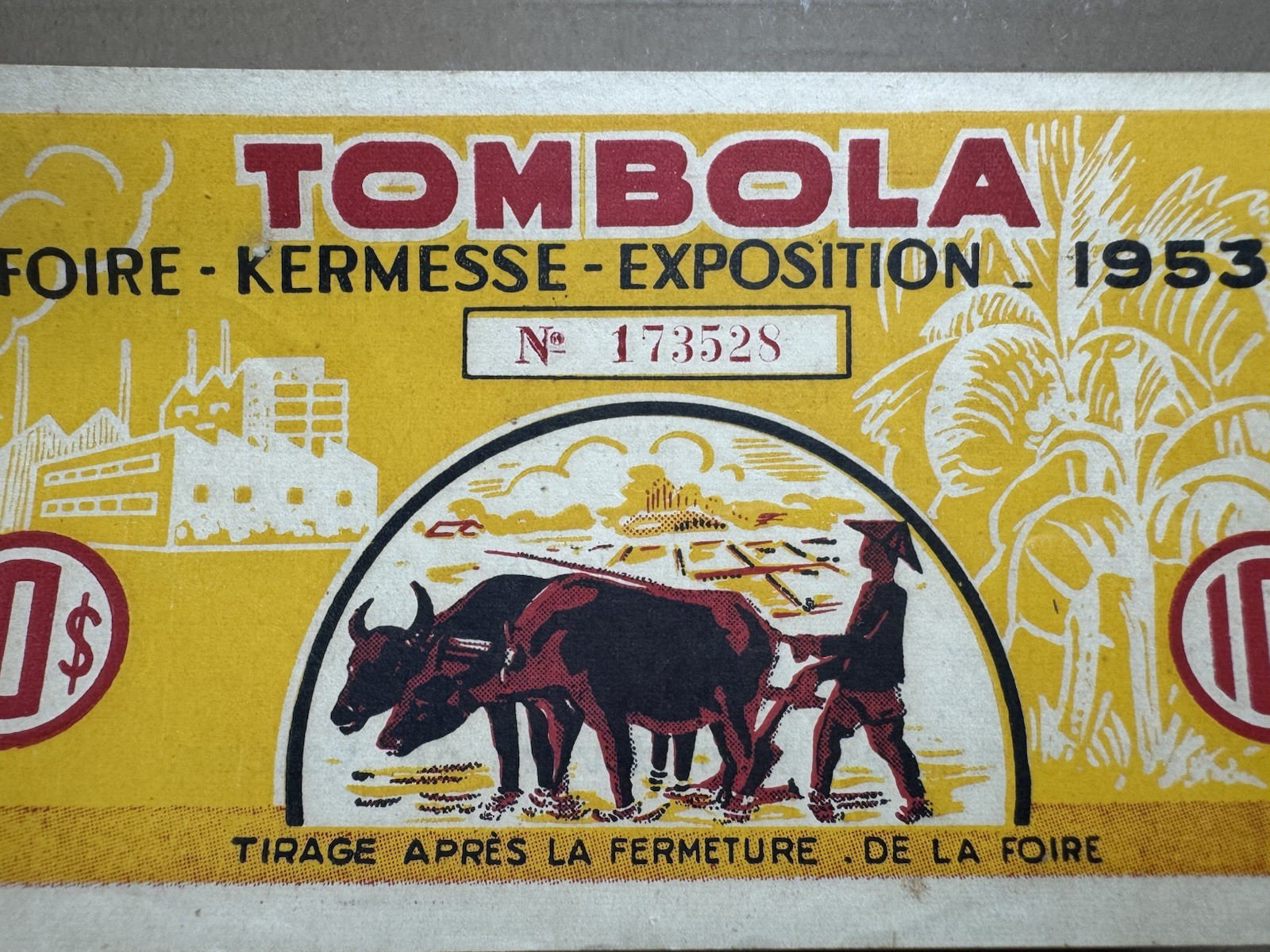 Lottery Tombola Indochine 10 Piastres 1953 Original Vintage Very Rare_LDP Shop.