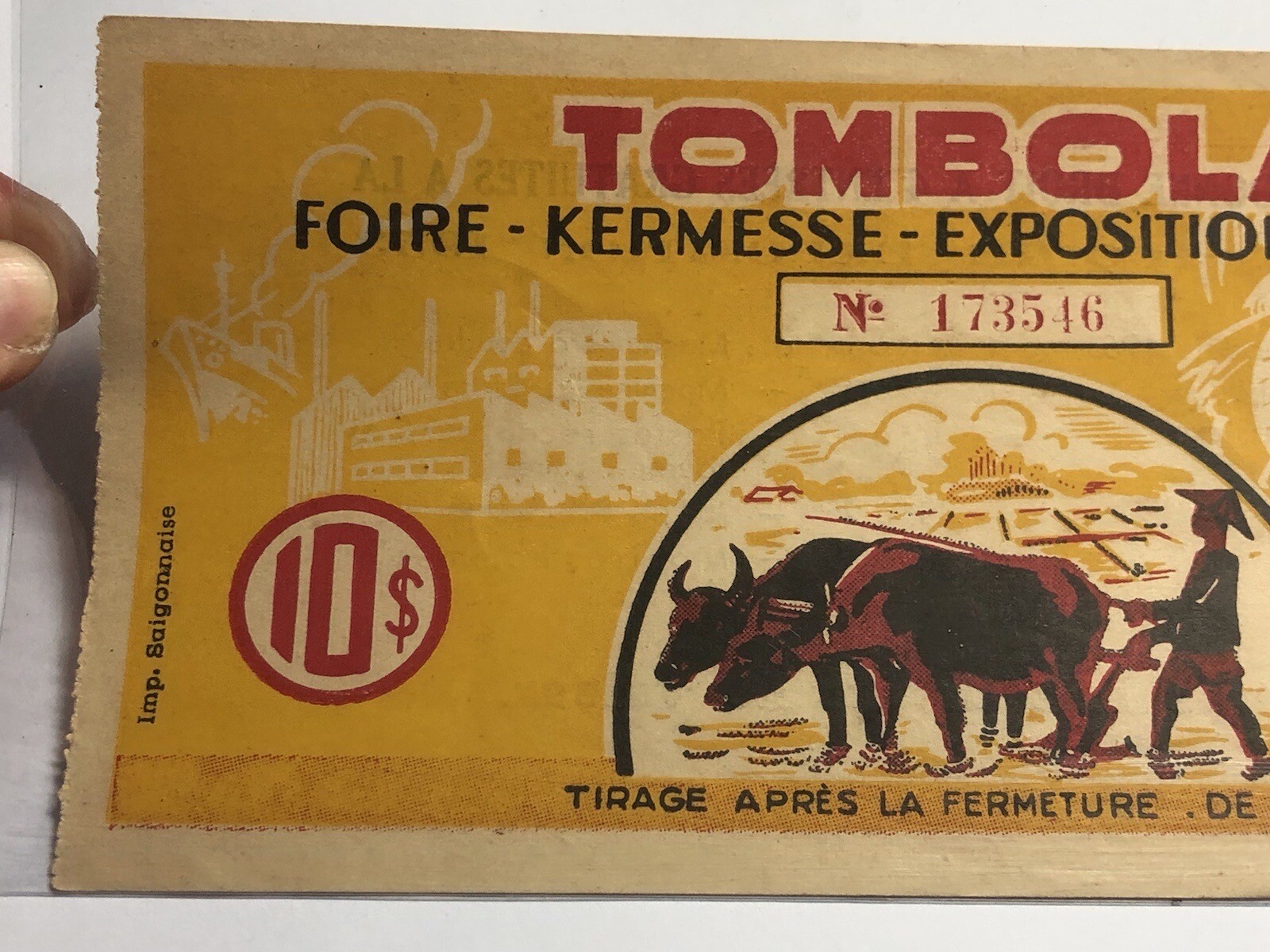 Lottery Tombola Indochine 10 Piastres 1953 Original Vintage Very Rare_LDP Shop.