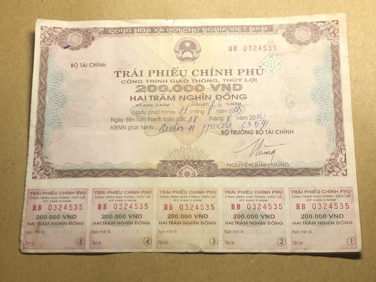 200,000 Dong Payment Bond Cheque Unpaid 2005 Original Vintage Rare_LDP Shop.