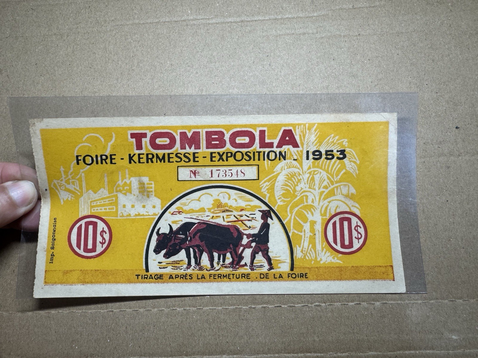 Lottery Tombola Indochine 10 Piastres 1953 Original Vintage Very Rare_LDP Shop.
