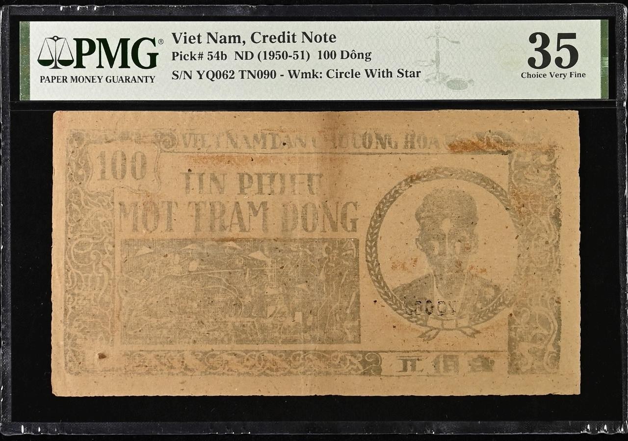 Vietnam P-54b 100 Dong 1950-51 PMG 35 Stain