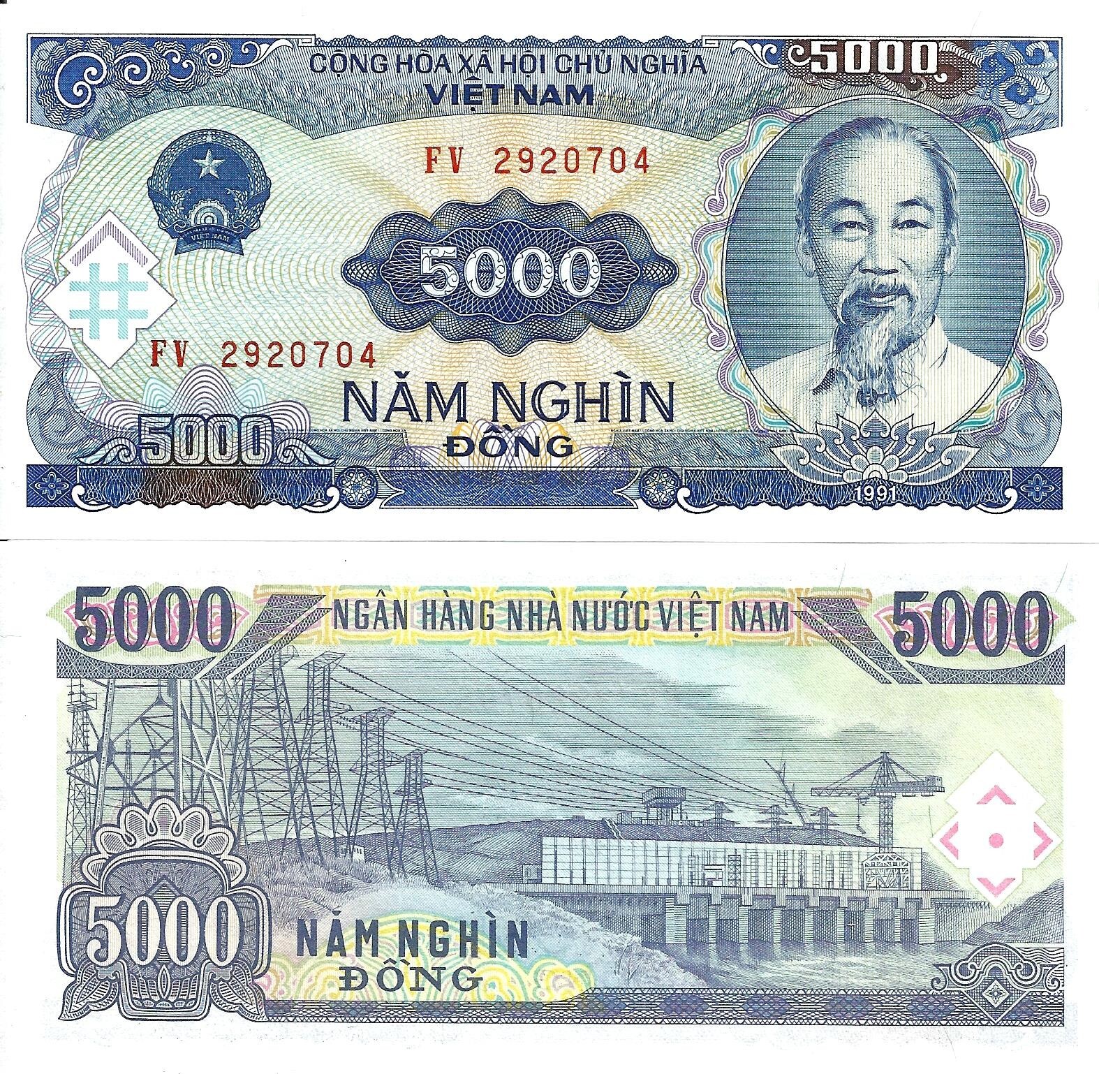 Vietnam 5000 dong 1991 P-108 UNC
