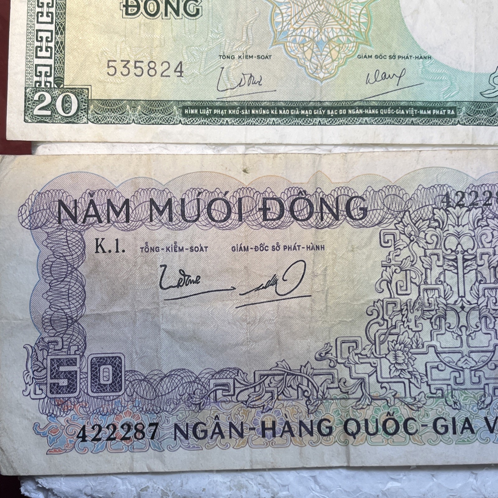 1956 – 1966 Vietnam 5, 20 & 50 Dong Circulated Paper Banknotes Lot Of 3