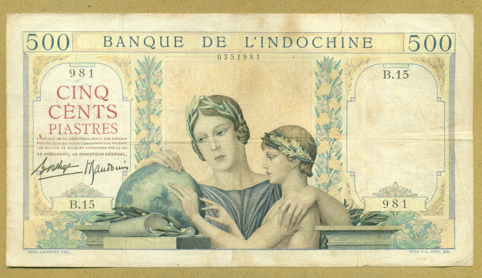 French Indochina 500 Piastres. 1939 Pick 57