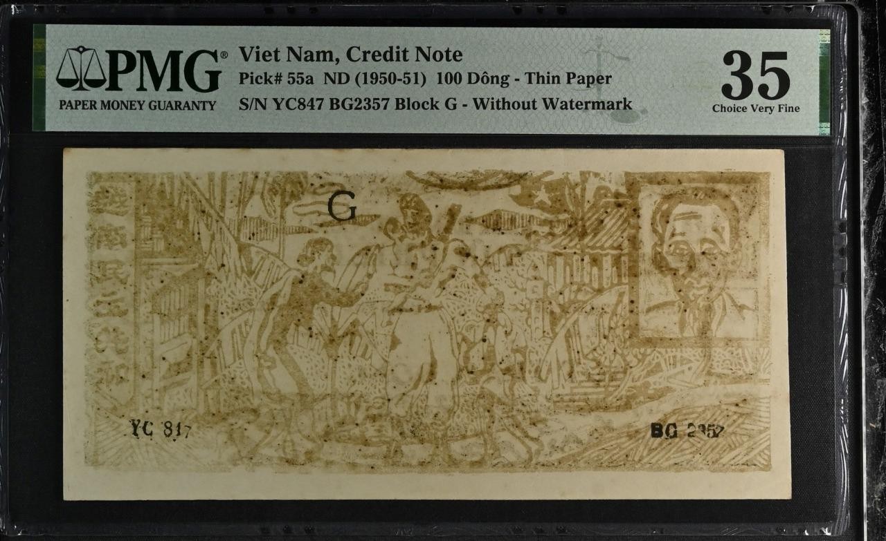 Vietnam P-55a 100 Dong 1950-51 Tin Phieu “Credit Note” PMG 35 Minor Stains