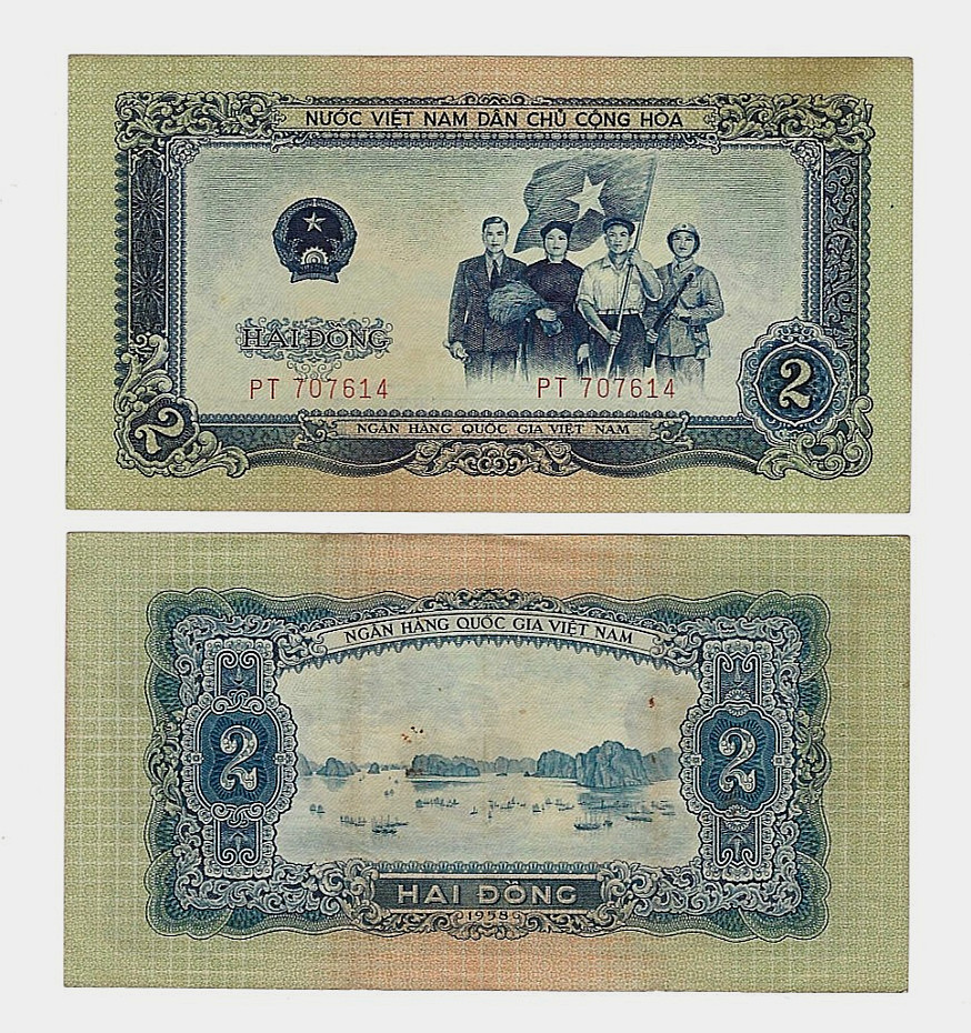 VIETNAM 2 DONG P-72 1958 x 1 Pcs Vietnamese BOAT FLAG CURRENCY BILL BANK NOTE