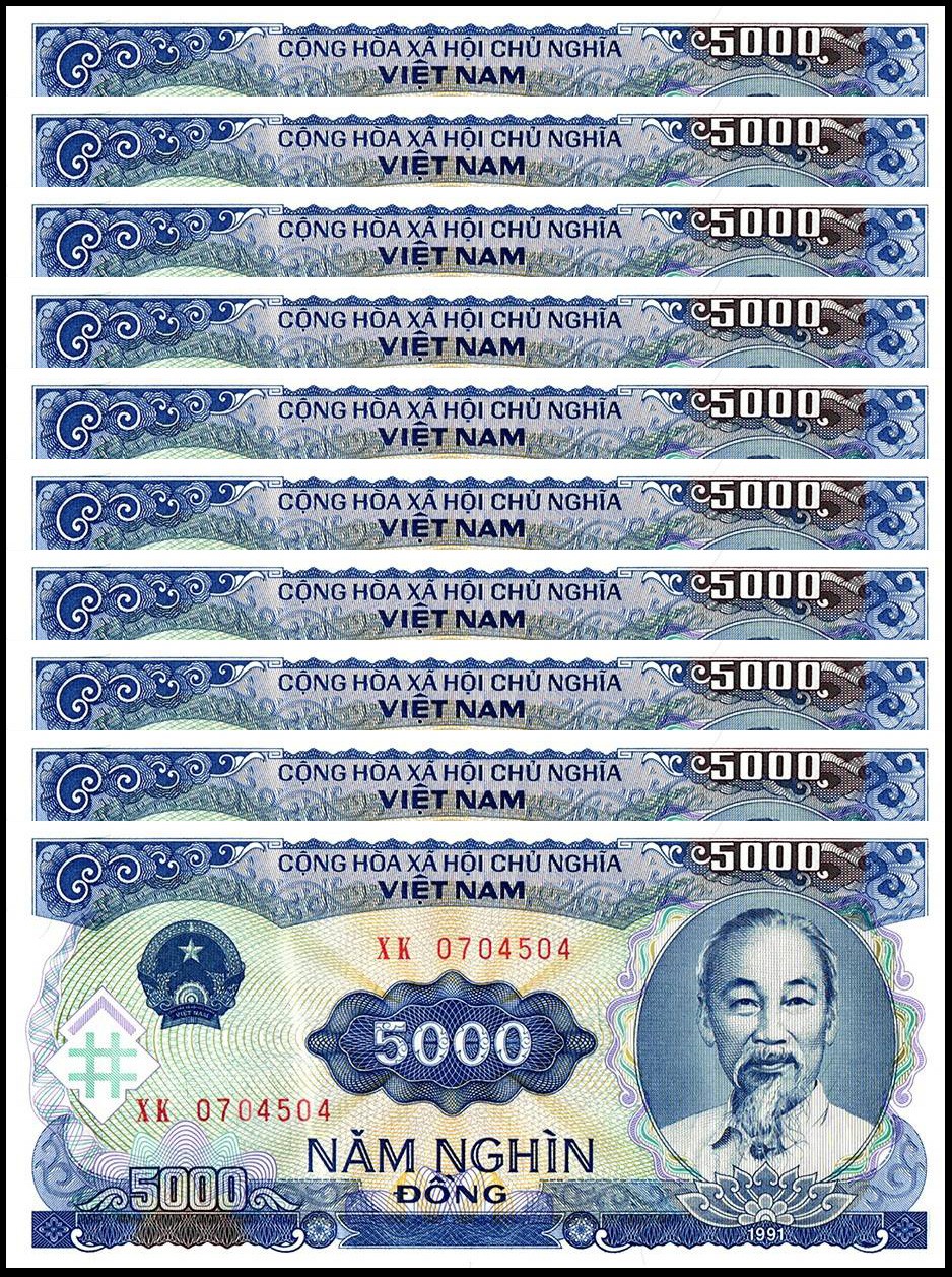 Vietnamese Currency 5000 Vietnam Dong, 1991, P-108, UNC X 10 PCS