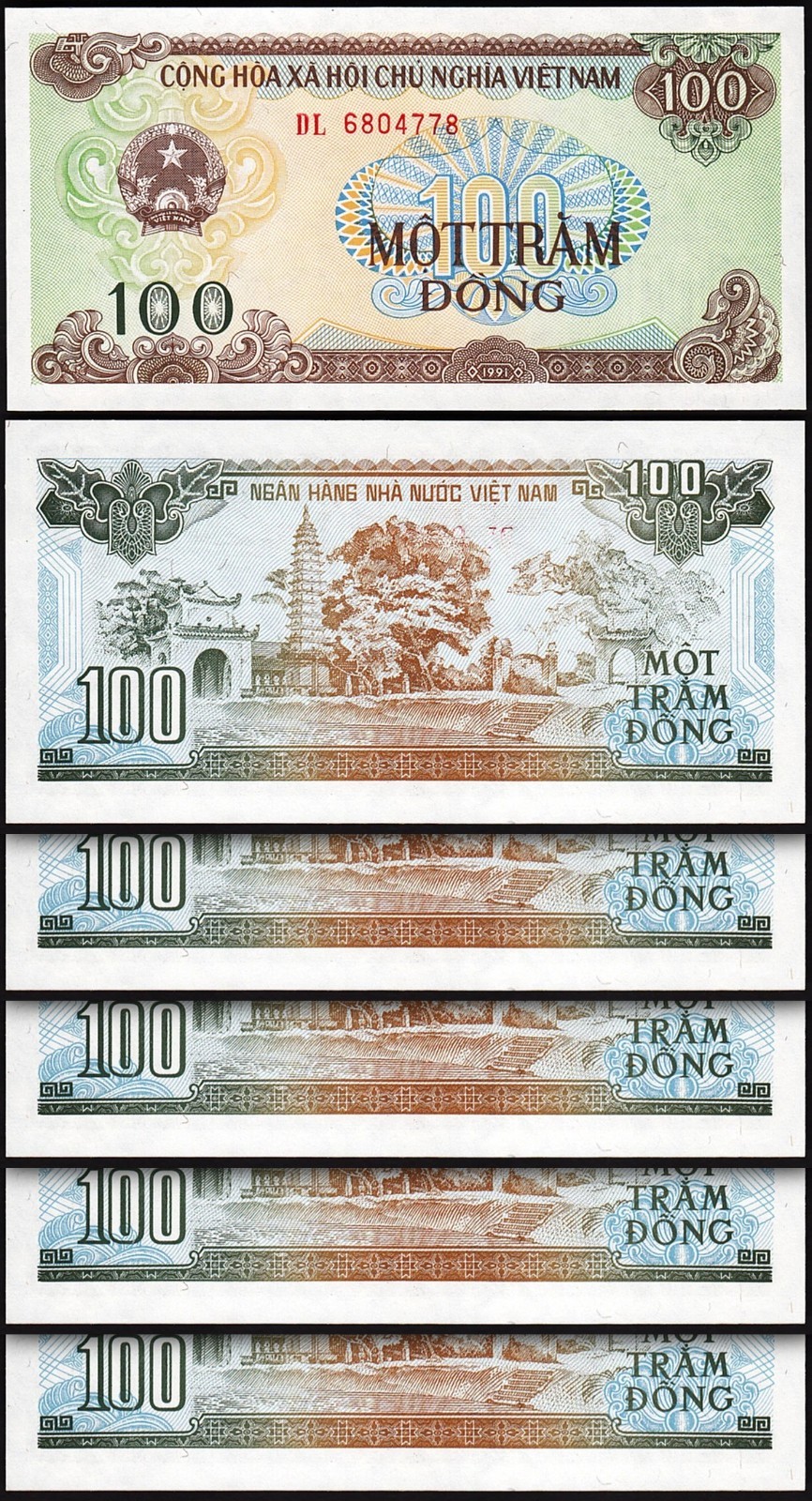 Vietnam 100 Dong 1991 – 1992, UNC, 10 Pcs LOT, P-105a