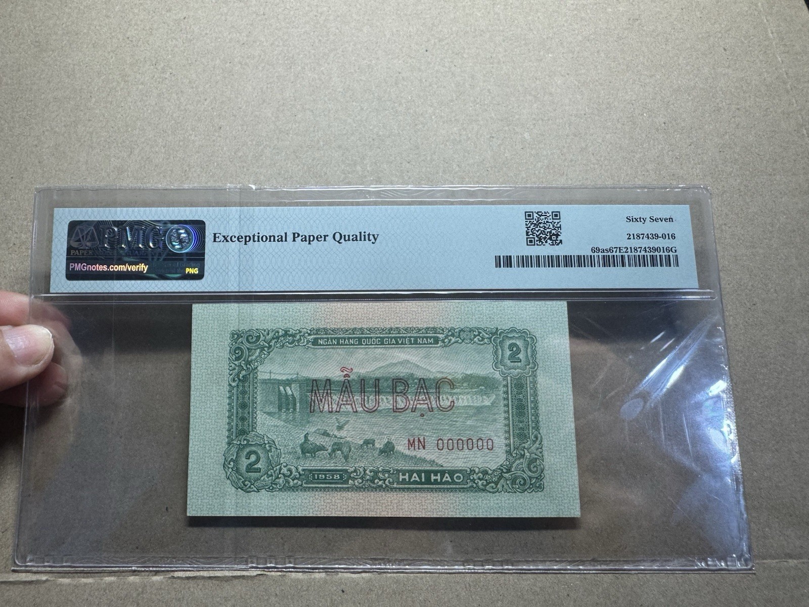 North Viet Nam Banknotes 2 Hao Specimen 1958 PMG 67EPQ P-69as Rare_LDP.