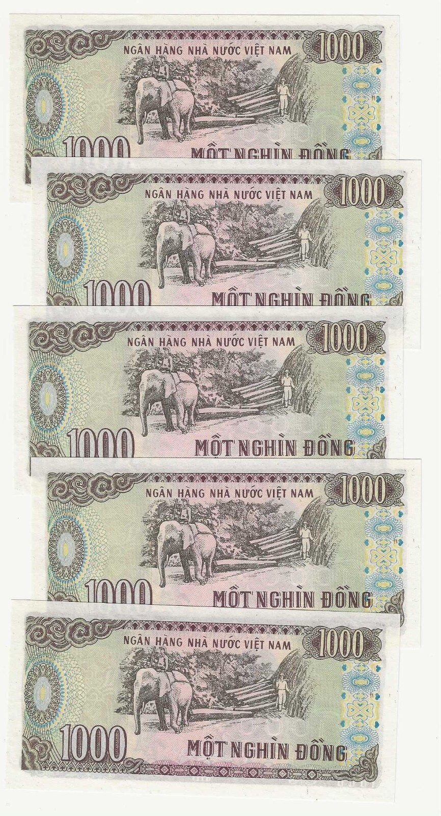 1987-88 Vietnam Regular Issue 5 UNC Bank Notes.