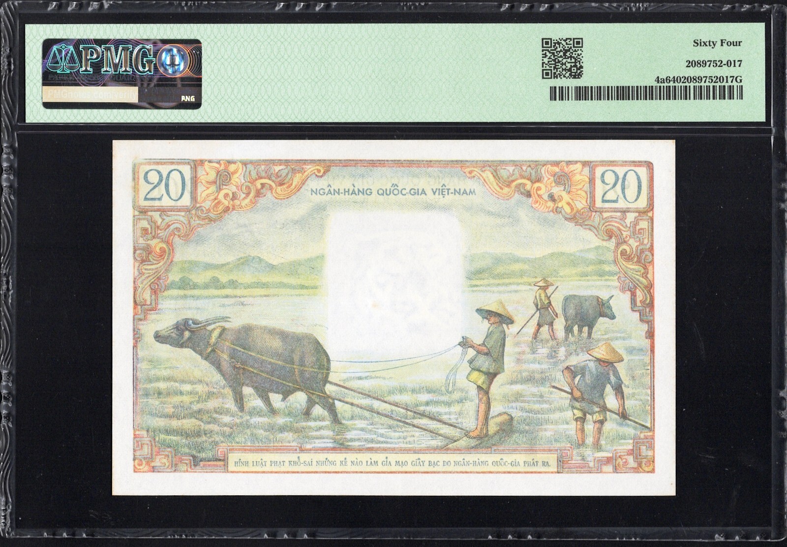 Vietnam South 20 Dong P4a 1956 PMG64 Choice UNC Banknote Note French BEAUTIFUL