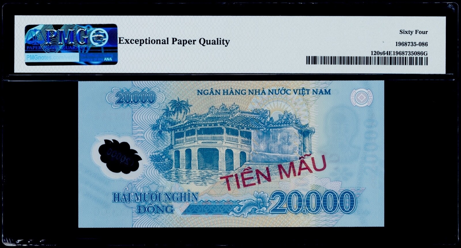 20.000 Đồng ND (2006-17) Việt Nam, State Bank “SPECIMEN” PMG EPQ Choice UNC.