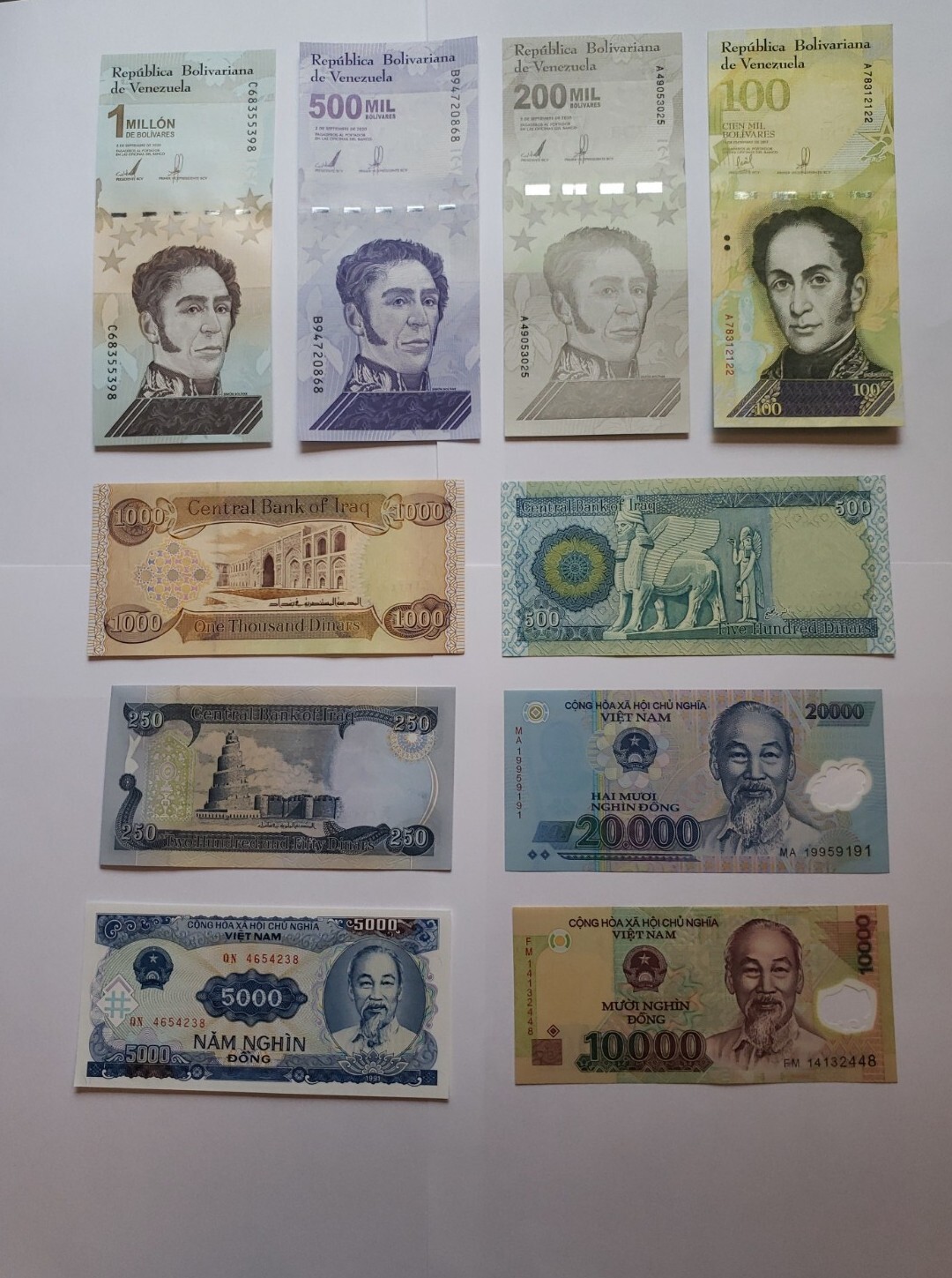 Iraq,Vietnam,Venezuela 10 Note Set -Unc, USA SELLER- It.# N-21
