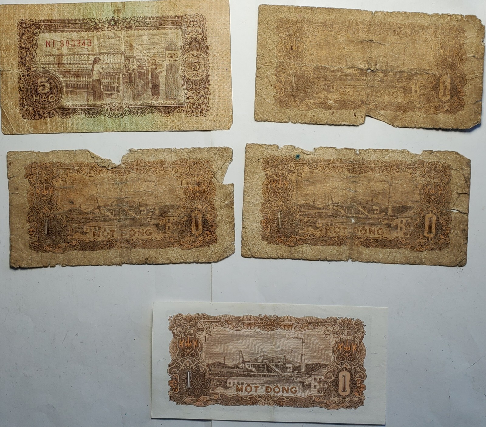 Mixed Lot Of 5 Vietnam Paper Money Notes