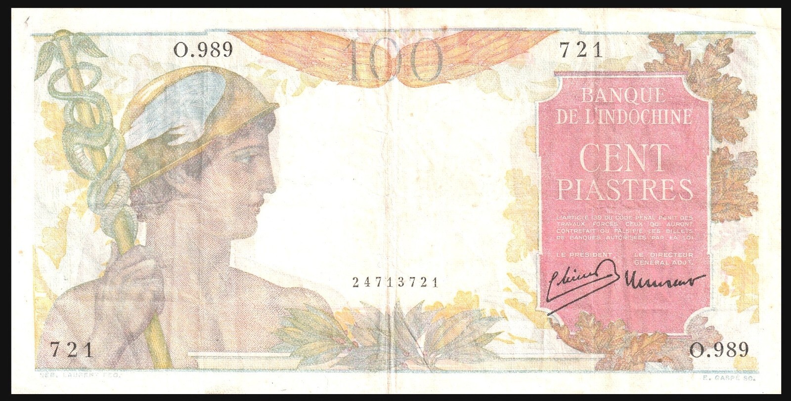 French Indo-China, 100 Piastres, ND. 1947 , P-82 RARE ! BANKNOTE