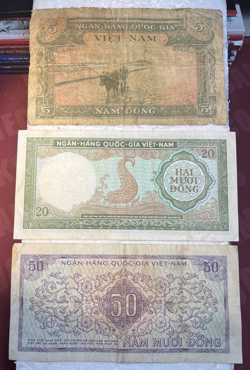 1956 – 1966 Vietnam 5, 20 & 50 Dong Circulated Paper Banknotes Lot Of 3