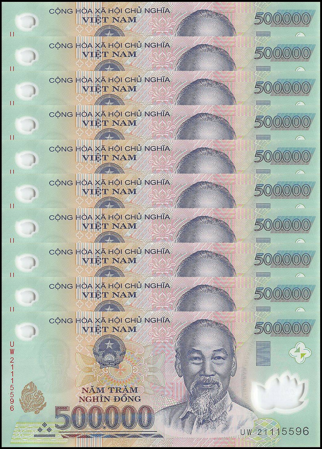 Vietnam 500000 Dong, 2003-2021, P-124, Used, Polymer X 10 PCS