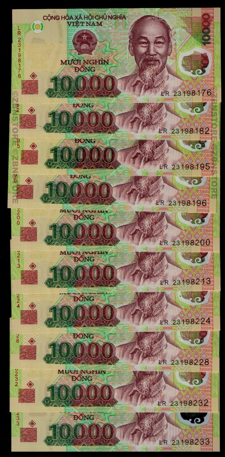 10 Trillion Zimbabwe Dollars AA 2008 + 10 x 10,000 Vietnam Dong Authentic w/ COA