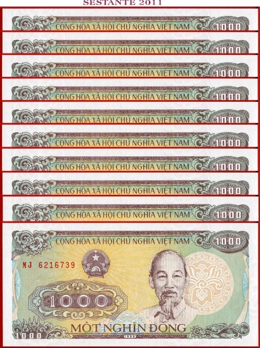 VIETNAM 1.000 1000 DONG 1988 Lot 10 pcs P 106a UNC free shipping from 100$