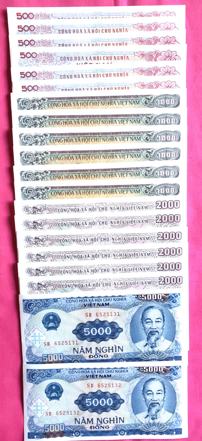Vietnam 5000 , 2000 , 1000 ,500 Dong Banknote Set World Paper Money UNC Currency