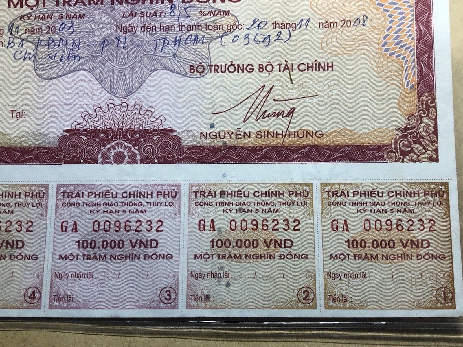 100,000 Dong Payment Bond Cheque Unpaid 2003 Original Vintage Rare_LDP Shop.