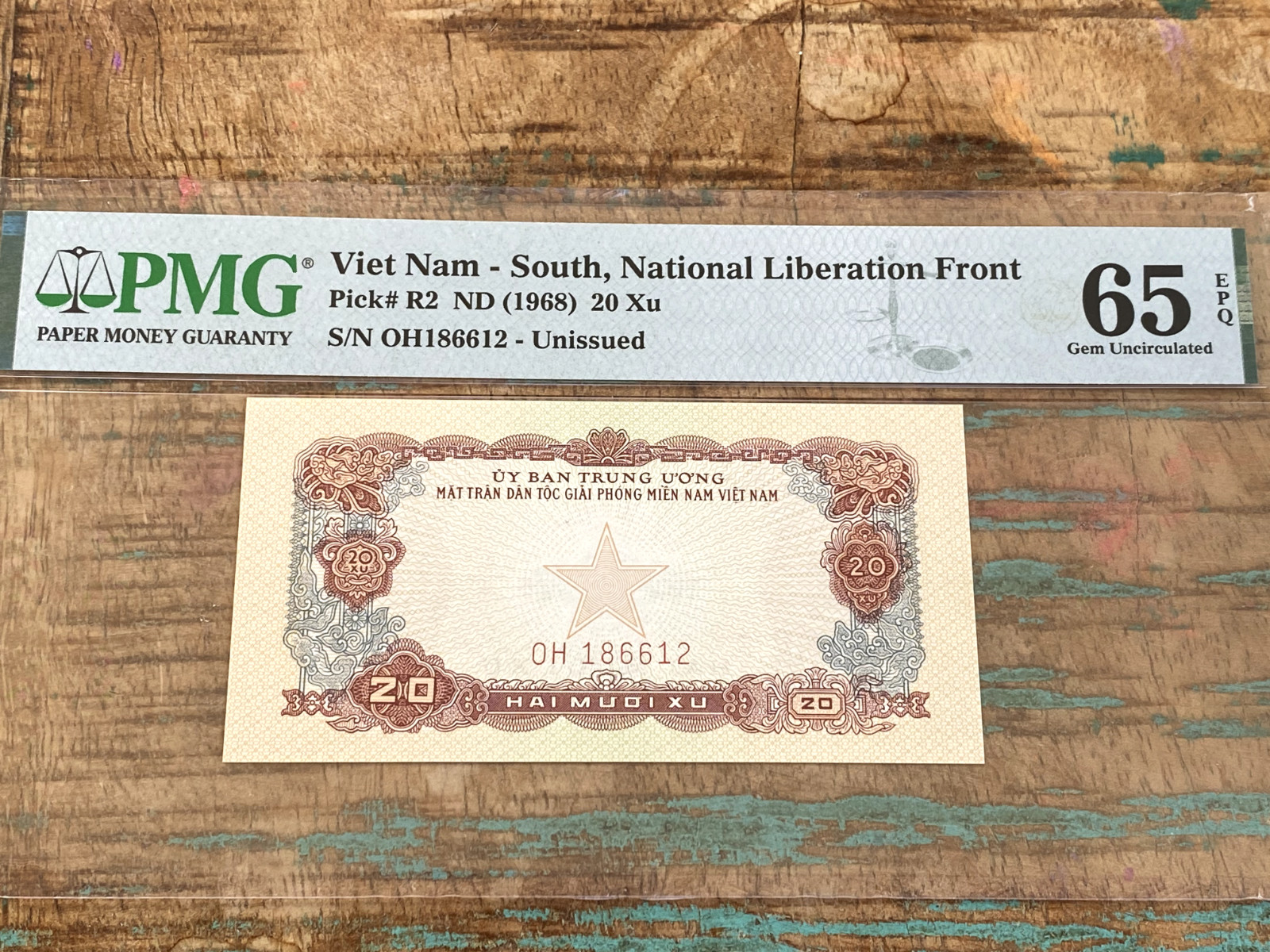 Viet Nam South National Liberation Front 20 Xu ND 1968 R2 PMG 65EPQ