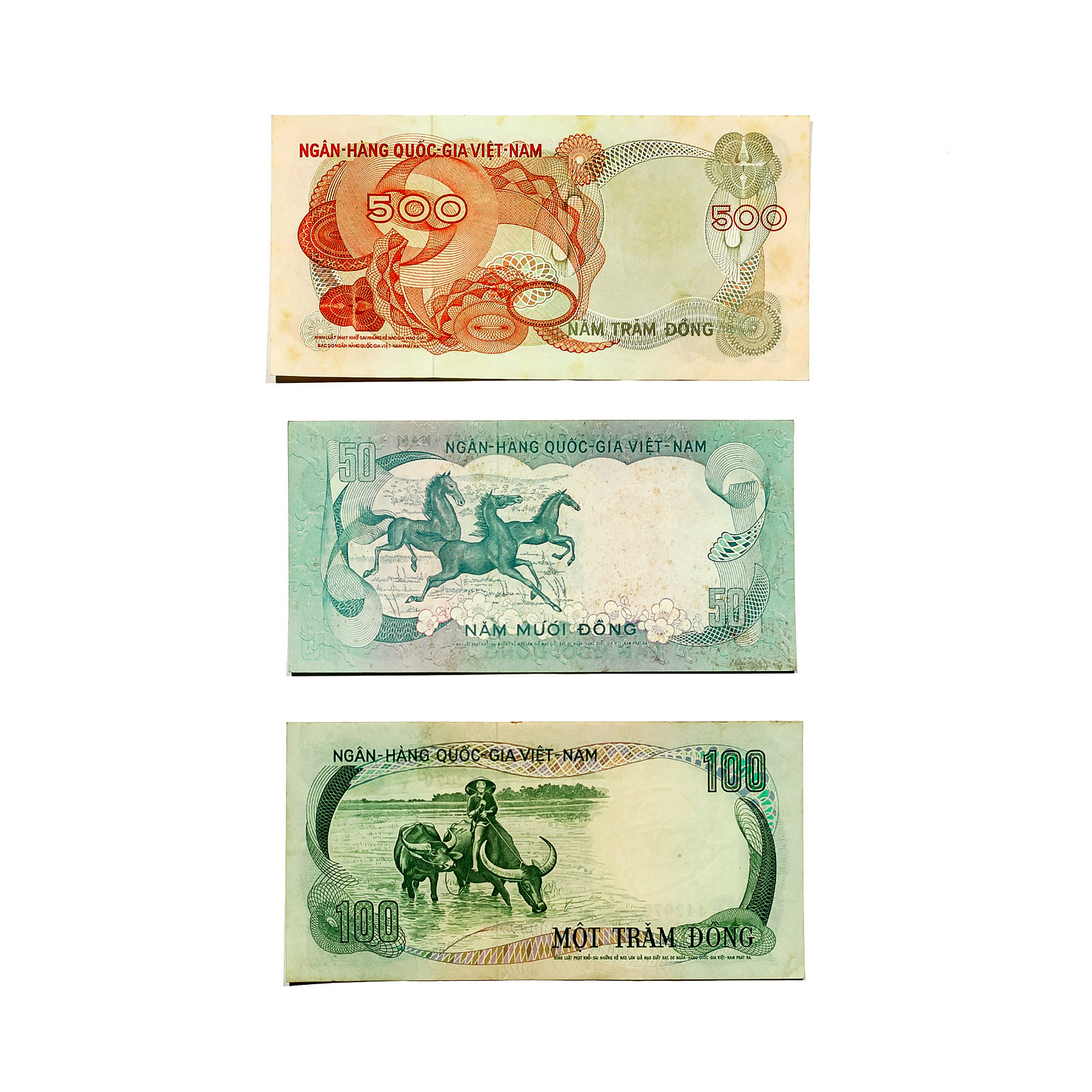 3 different South Vietnam paper money 1960’s-70’s nice circ-AU-a little staining