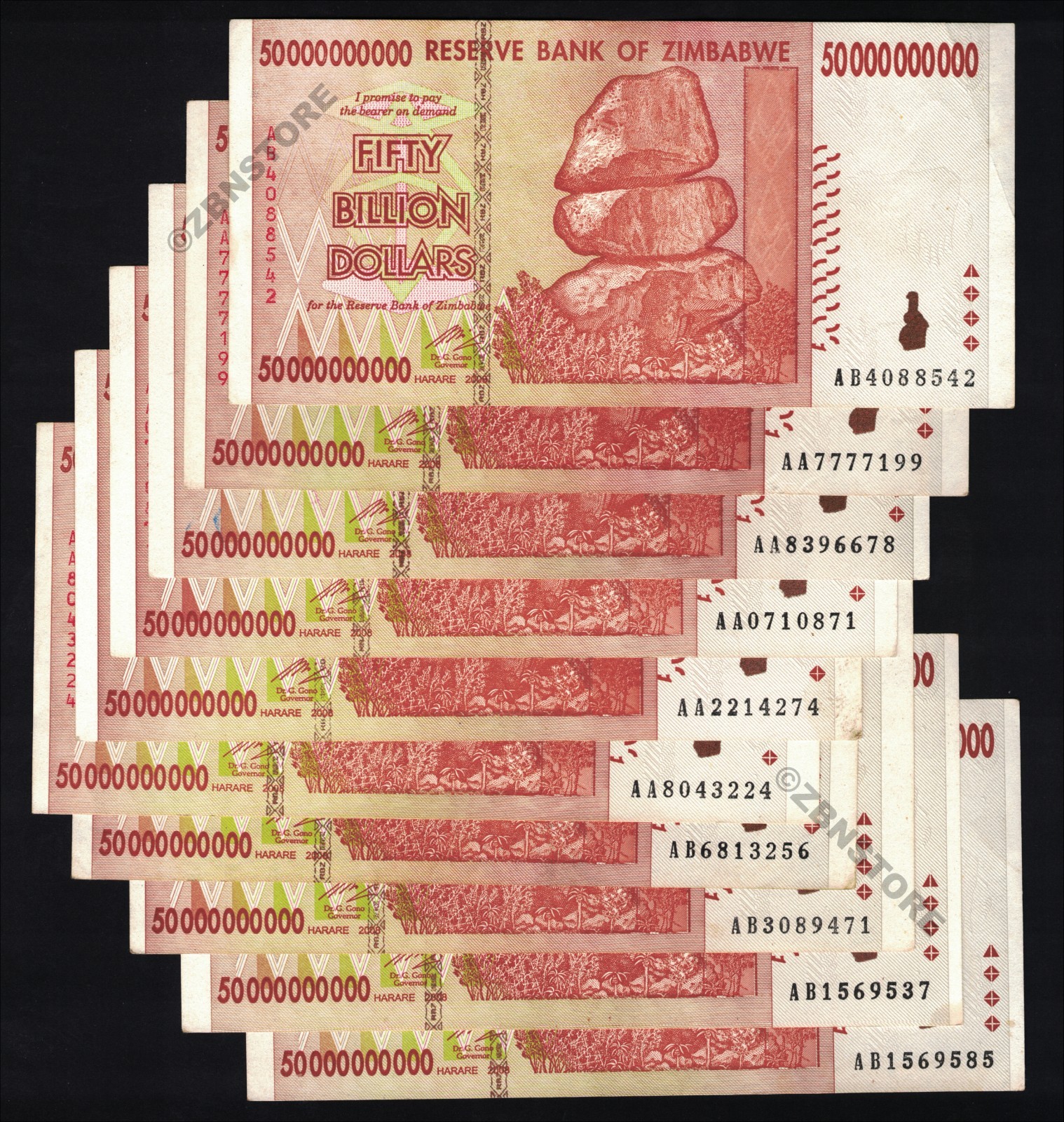 10 x 50 Million Zimbabwe Dollars 2008 + 5 x 1000 Dinars Iraq Banknotes Authentic