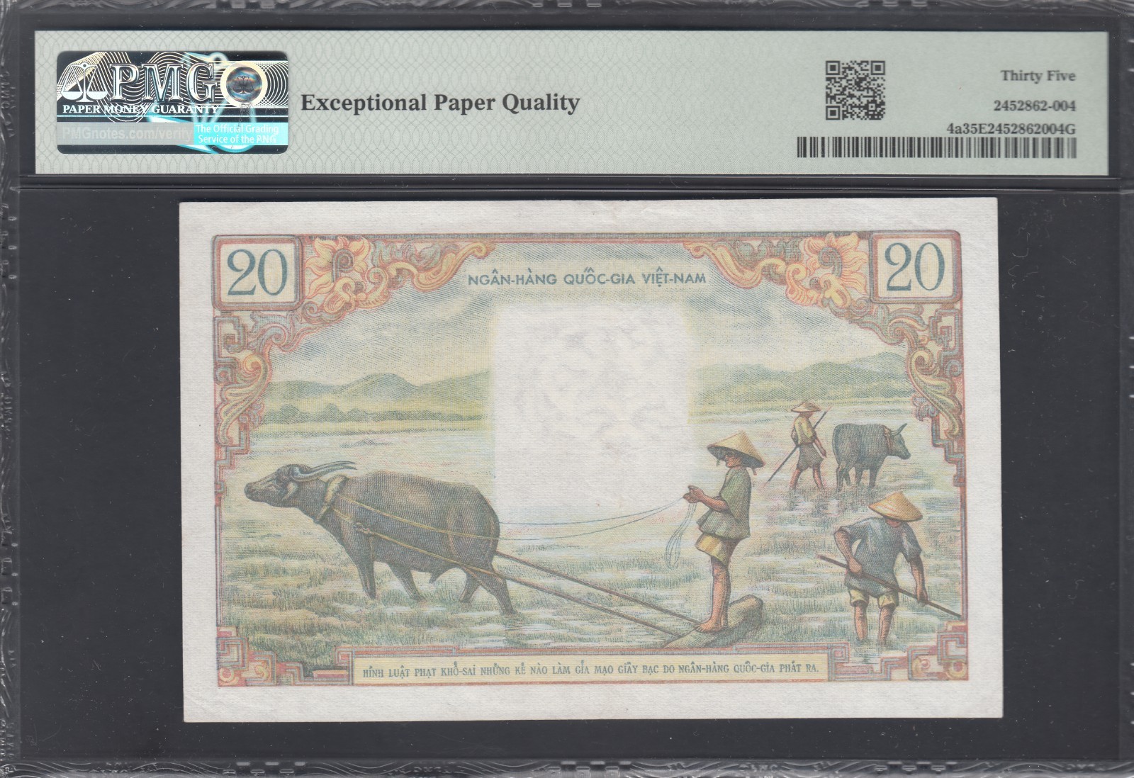 1956 South Vietnam Republic National Bank Notes 20d, PMG Certified, V Fine, P#4a