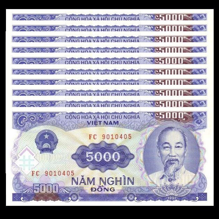 100 Pcs Vietnam Banknotes 5000 VND 5,000 Dong 1991 UNC P-108 Vietnamese Money