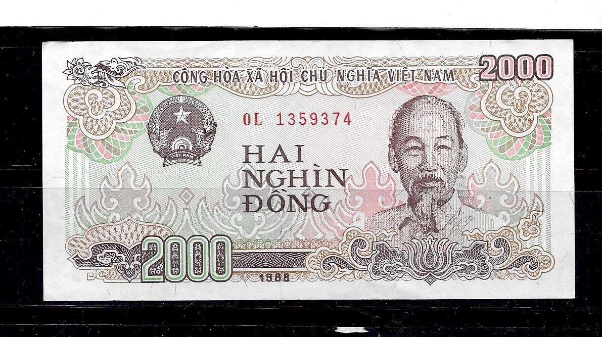 VIETNAM #107A 1988 VF CIRCULATED OLD 2000 DONG BANKNOTE NOTE PAPER MONEY BILL