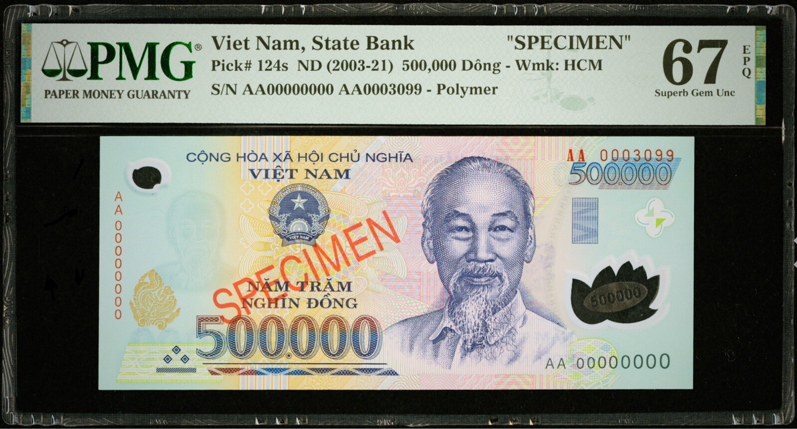 500,000 Dong Vietnam State Bank Specimen PMG Superb Gem Uncirculated 67 EPQ