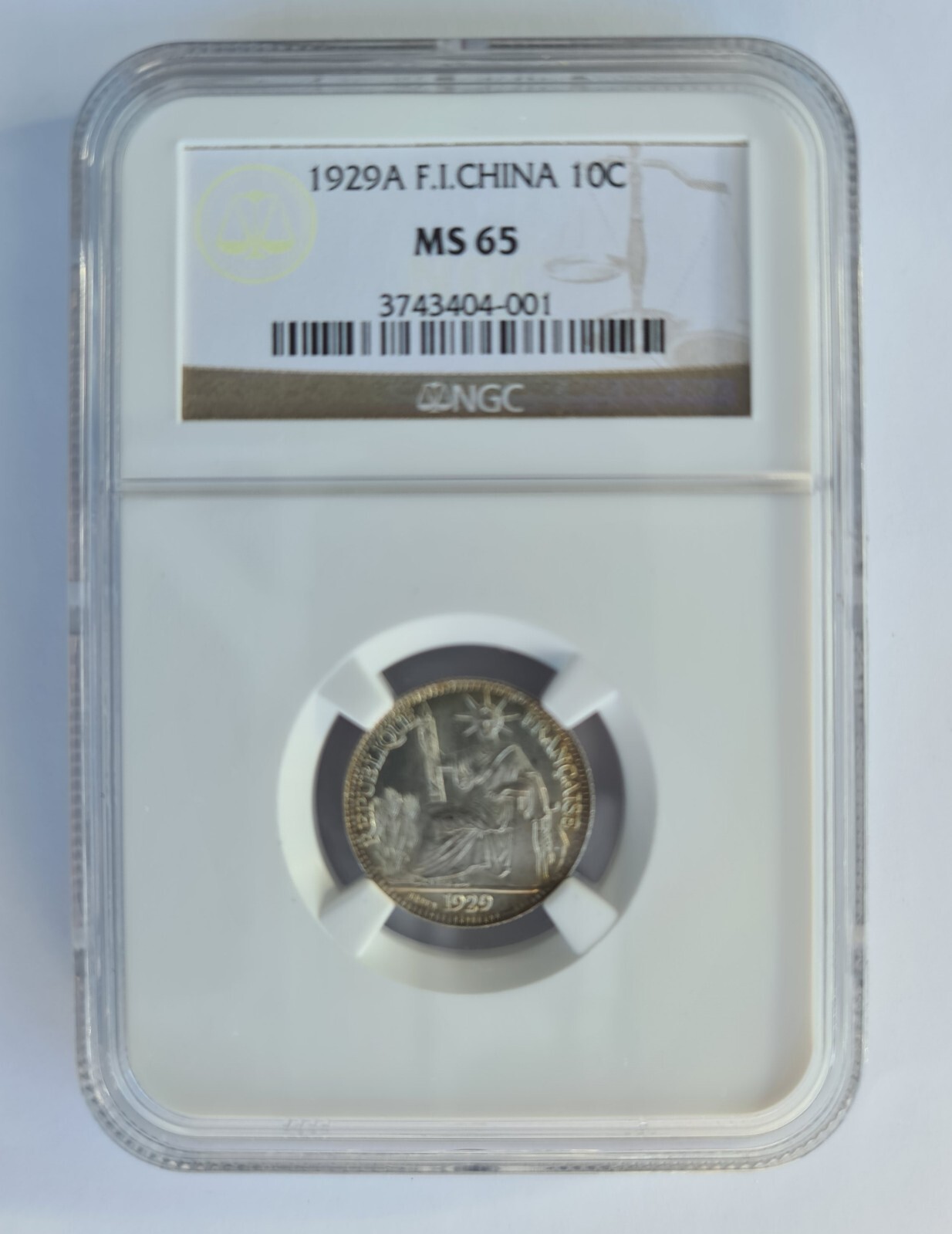 NGC 1929-A 10 CENT MS 65 FRENCH INDO CHINA, HIGH GRADE FOR 93 YEARS..SCARCE.!!!.