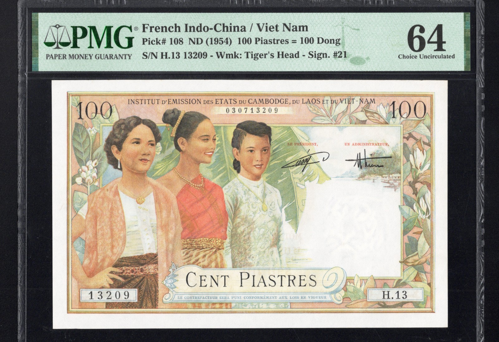 French Indo China Vietnam 100 Piastres P108 1954 PMG64 Choice UNC HIGH GRADE