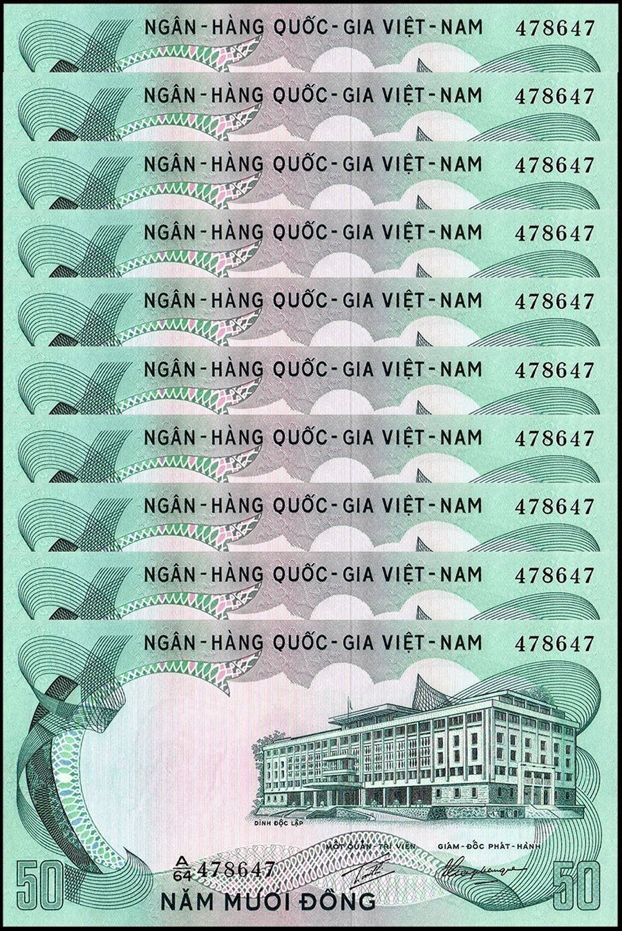 South Vietnam 50 Dong, 1972 ND, P-30, UNC X 10 PCS