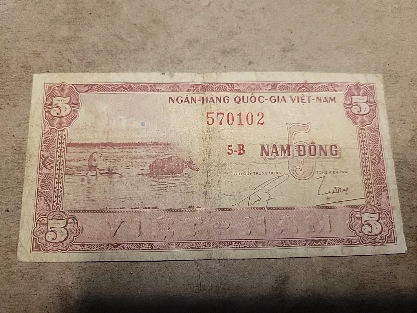 🌏 South Vietnam 5 Dong 1955 P-13 P-13a Banknote 060724-8