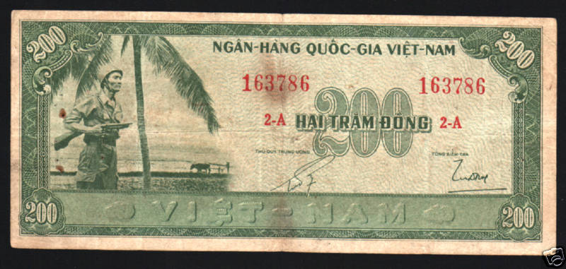 VIETNAM SOUTH 200 DONG P14 1955 BUFFALO RIFLE RARE # ZA 163786 CURRENCY BANKNOTE