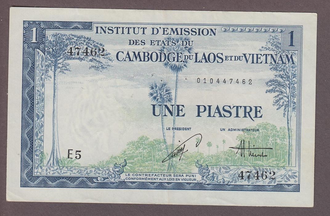 French Indochina 1 Piastre Banknote P-105 ND 1954