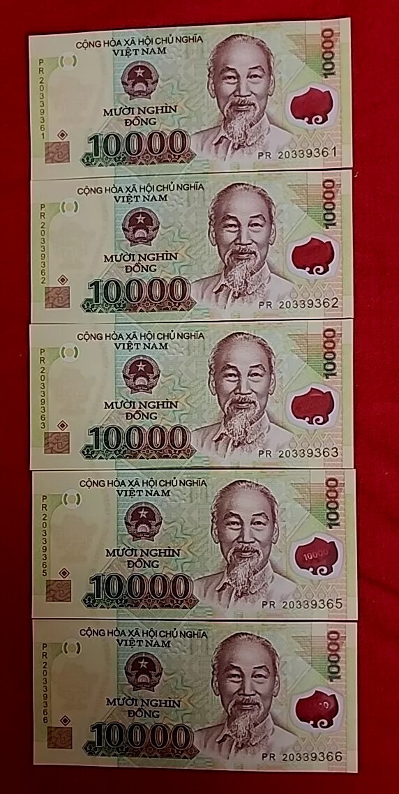 Lot 5 PCS, Vietnam 10000 Dong, ISSUED 2020 Polymer, Banknotes, UNC Free Shipping