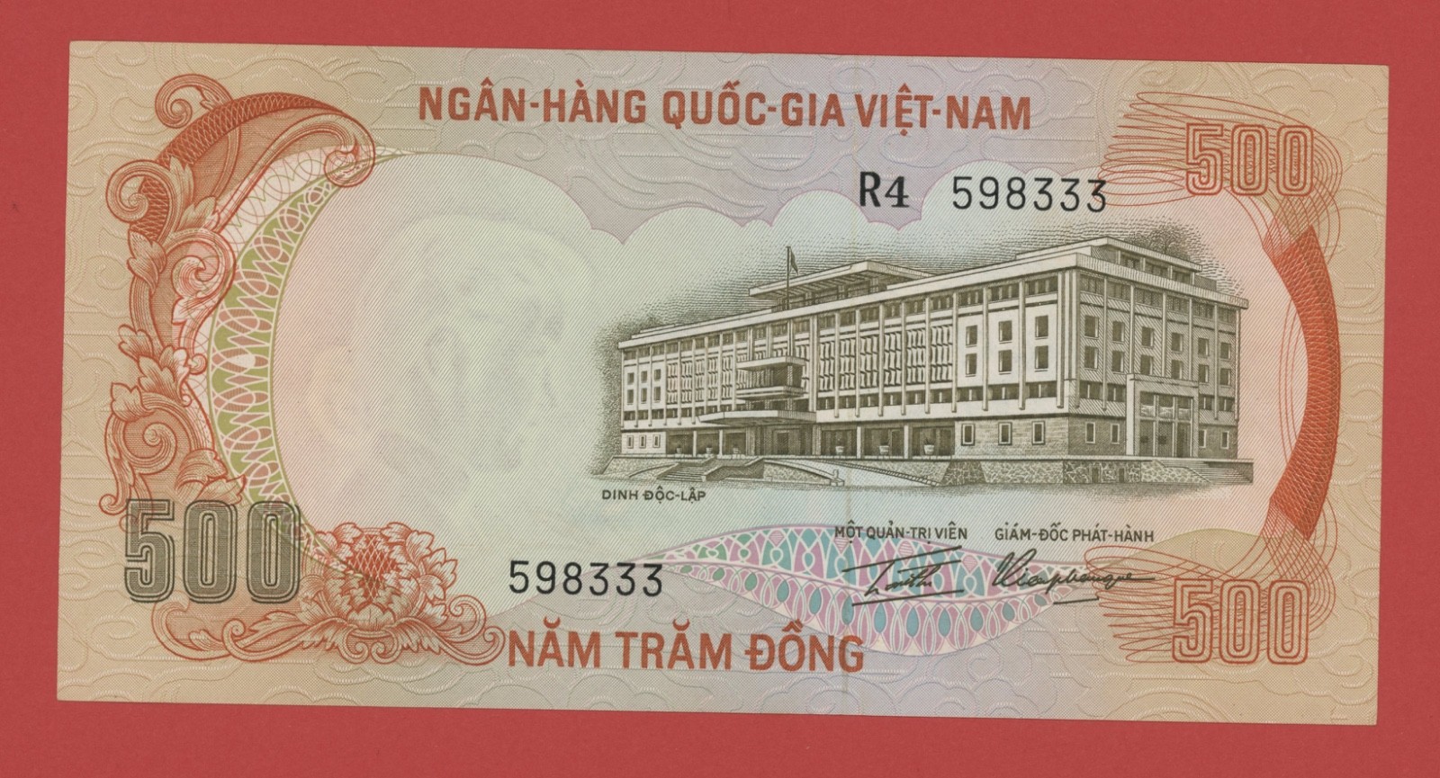 SOUTH VIET NAM 500 DONG ( 1972 ) PICK # 33 UNC LESS.