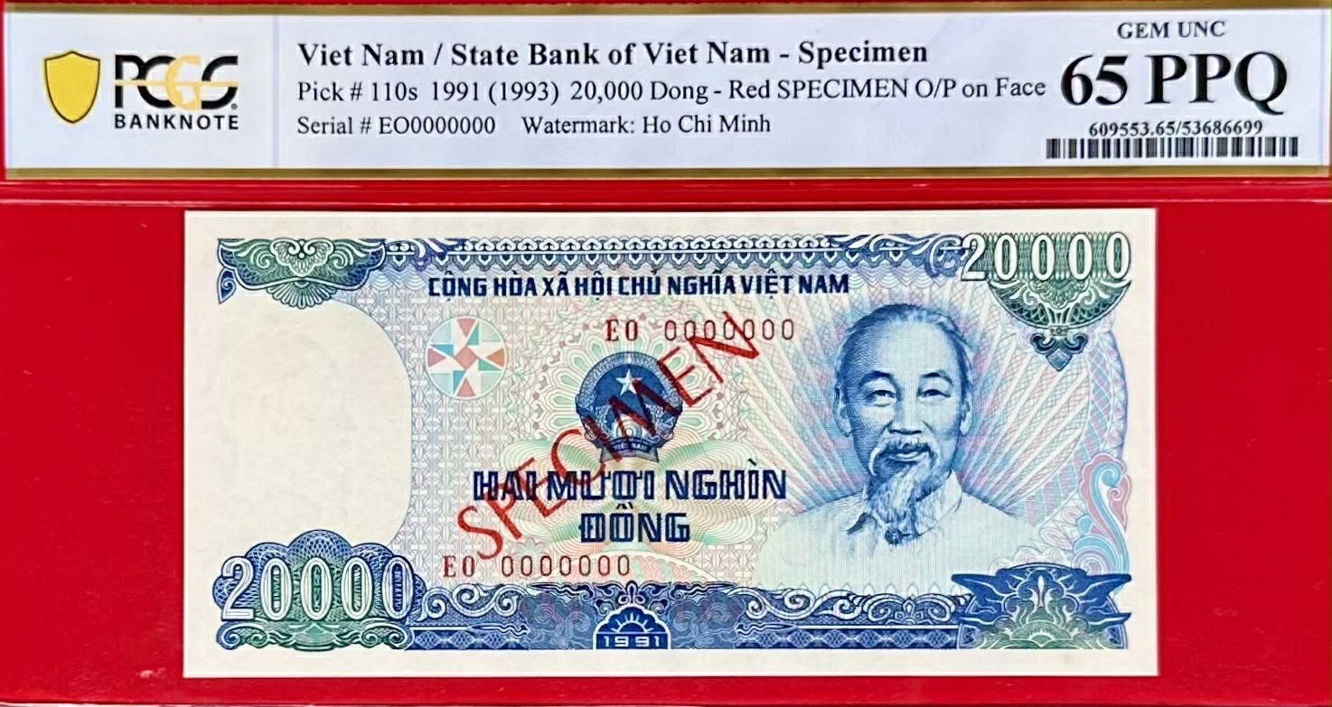 20,000 Dong Specimen 1991 PCGS-65 PPQ Pick#110s Gem UNC Viet Nam Banknotes_LDP.