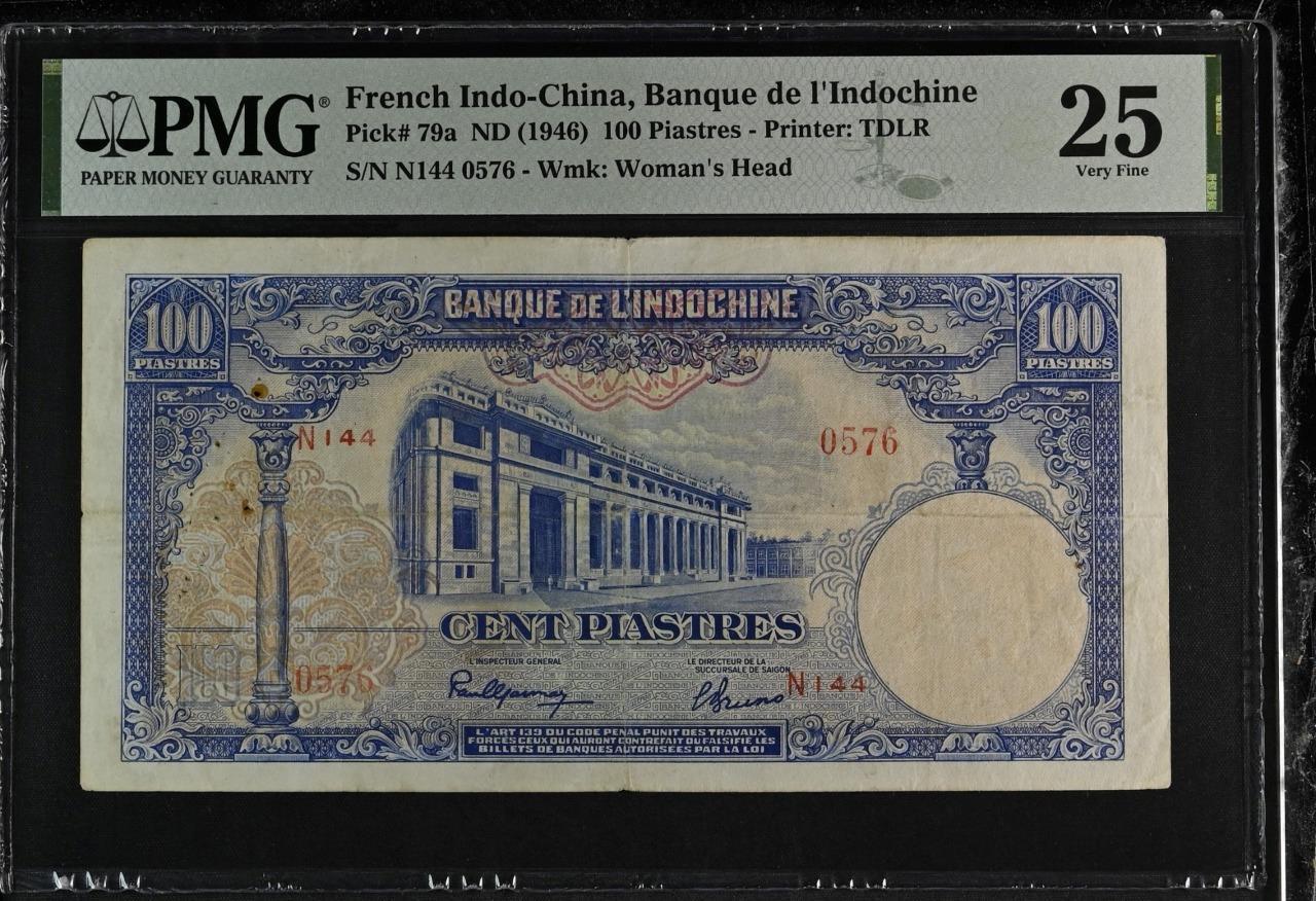 French Indochina P-79a 100 Piastres 1946 PMG 25 Pinholes, Minor Rust