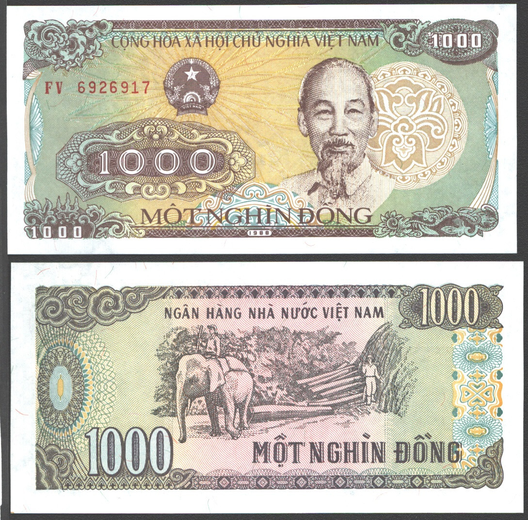 VIETNAM SOCIALIST 1000 DONG 1988 UNC PREFIX FV, HO CHI MINH AND (1890-1969)ELEP