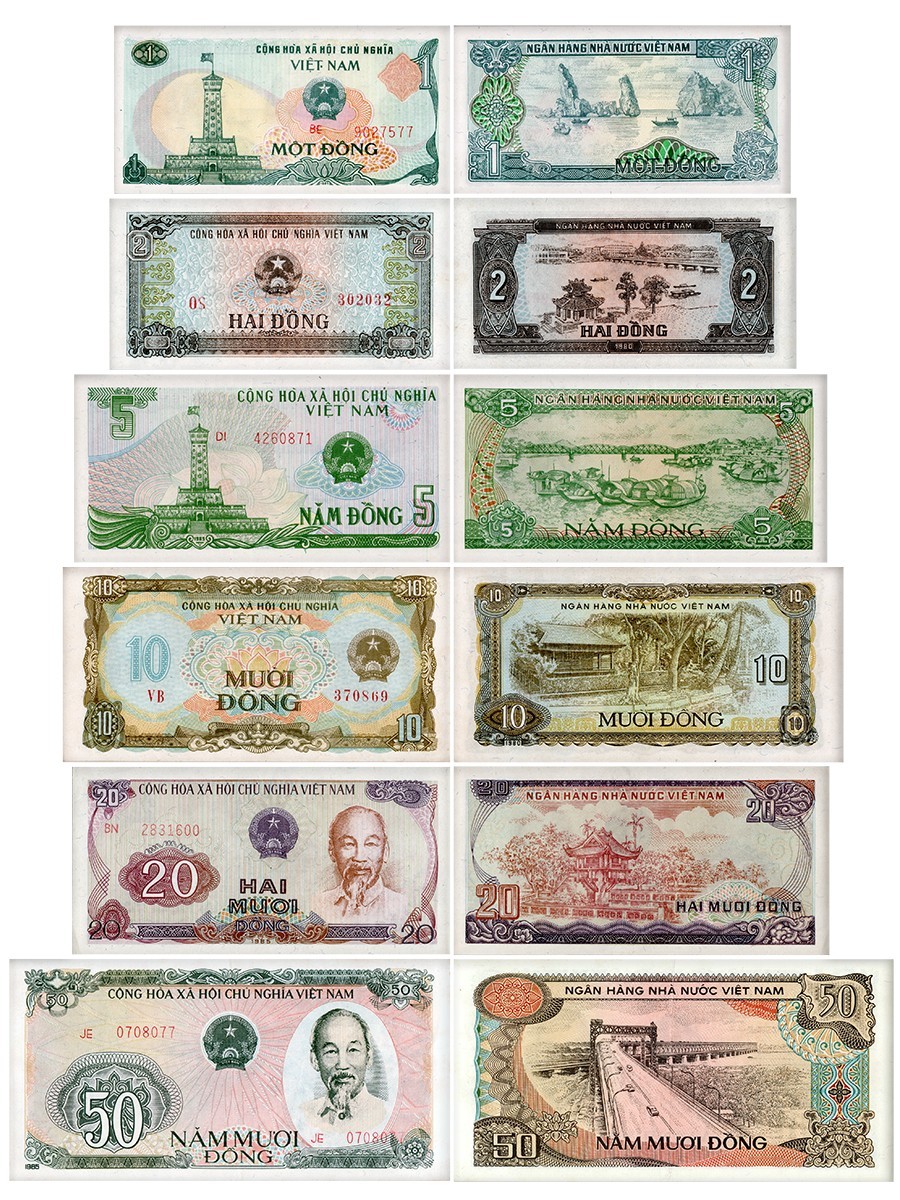 Vietnam 1 – 50 Dong, 6 Pieces Set, 1980-1985, P-85-96, UNC