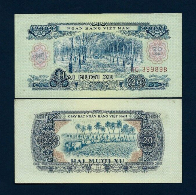 VIETNAM South 20 XU P-38 1966 Ox Cart Farm Vietnamese World Currency UNC NOTE